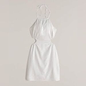 WHITE LINEN HALTER BACKLESS DRESS 🤍
